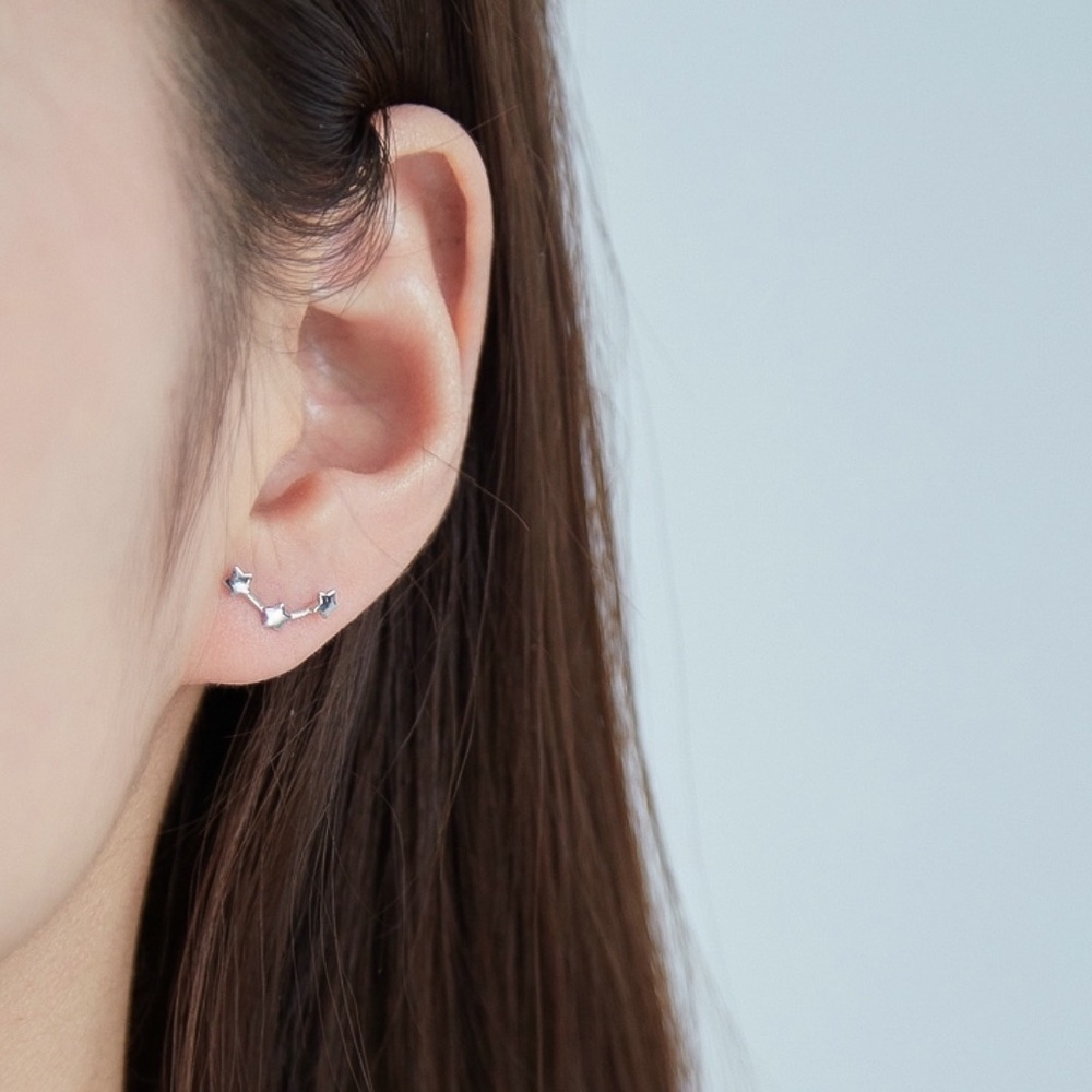 CLEARANCE $7!  Silver Star Tiny Crawler Earrings - Picture 3 of 7